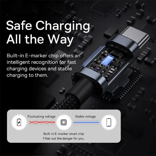 Rendering föreställande säkerhetsfunktioner och E-marker-krets i USB-C-kontakt
