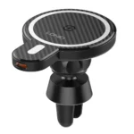 Magnetisk mobilhållare för bil med trådlös laddning, grårandig, LDNIO-logotyp, USB-C-ingång