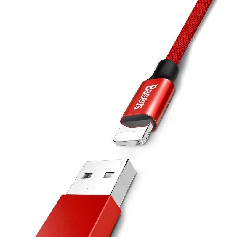 Röd USB-A till Lightningkabel med röda aluminiumkontakter