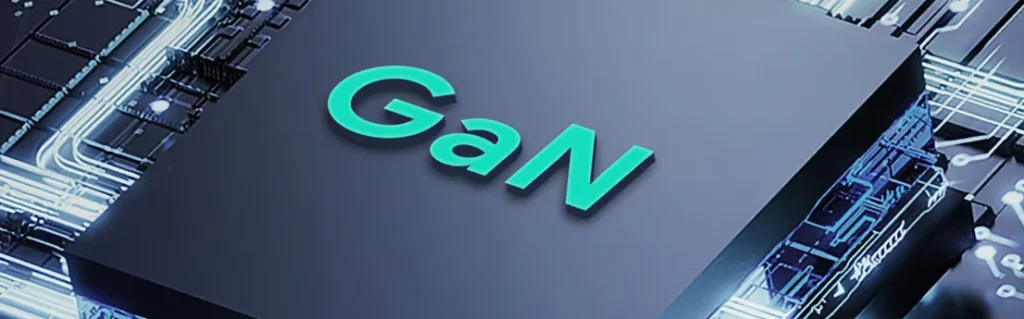 Text "GaN" på elektronisk krets, rendering
