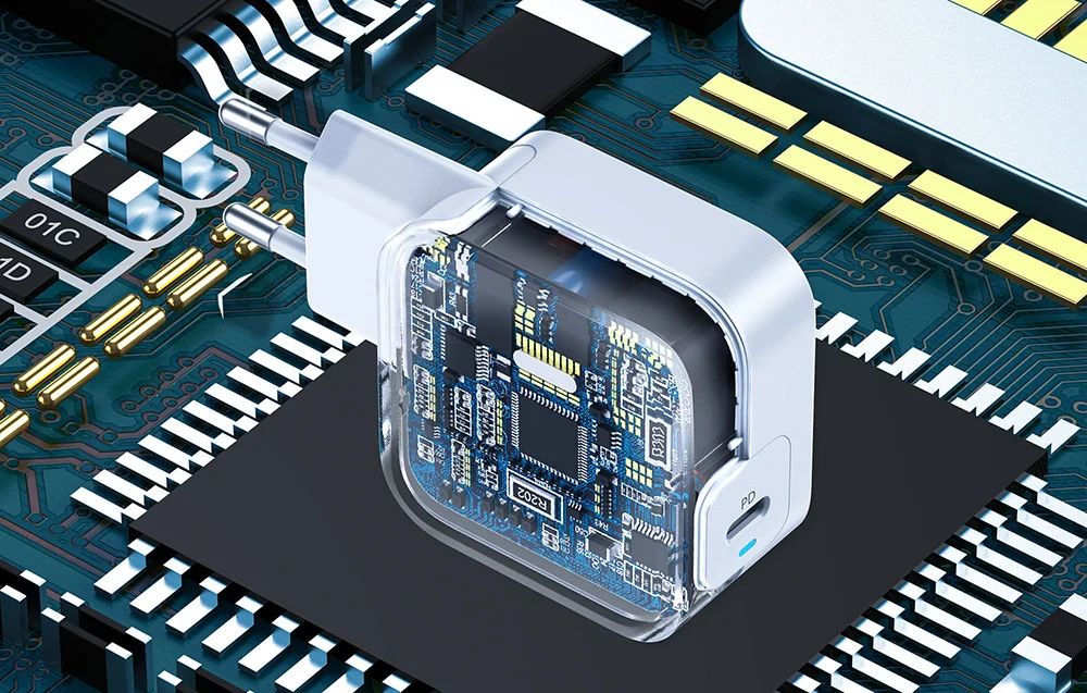 Kompakt vit GaN-väggladdare med USB-C-port