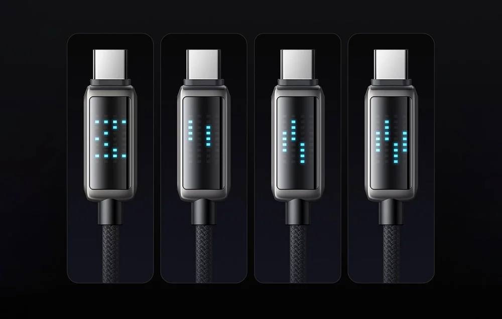 Svart flätad USB-A till C-kabel med LED-effekt, exempel