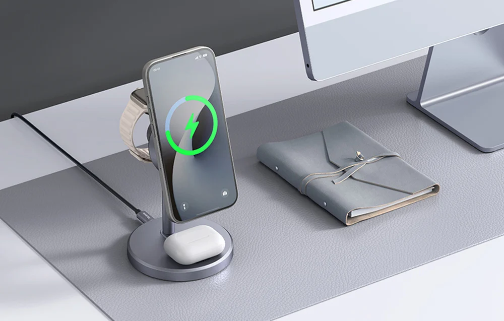 Laddningsstativ 3-i-1 laddar iPhone, Apple Watch, AirPods
