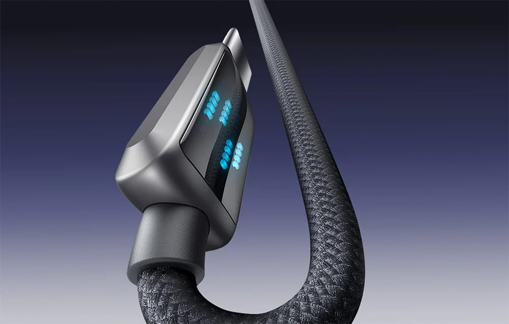 Svart flätad USB-A till C-kabel med LED-effekt