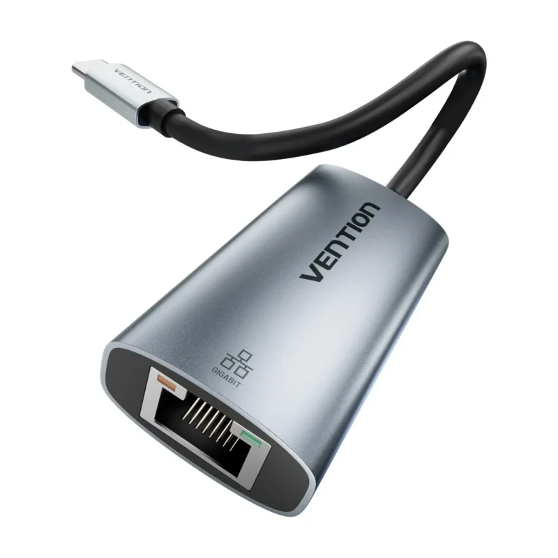 USB-C till Gigabit Ethernet-adapter med aluminiumhöljen, Vention-logo