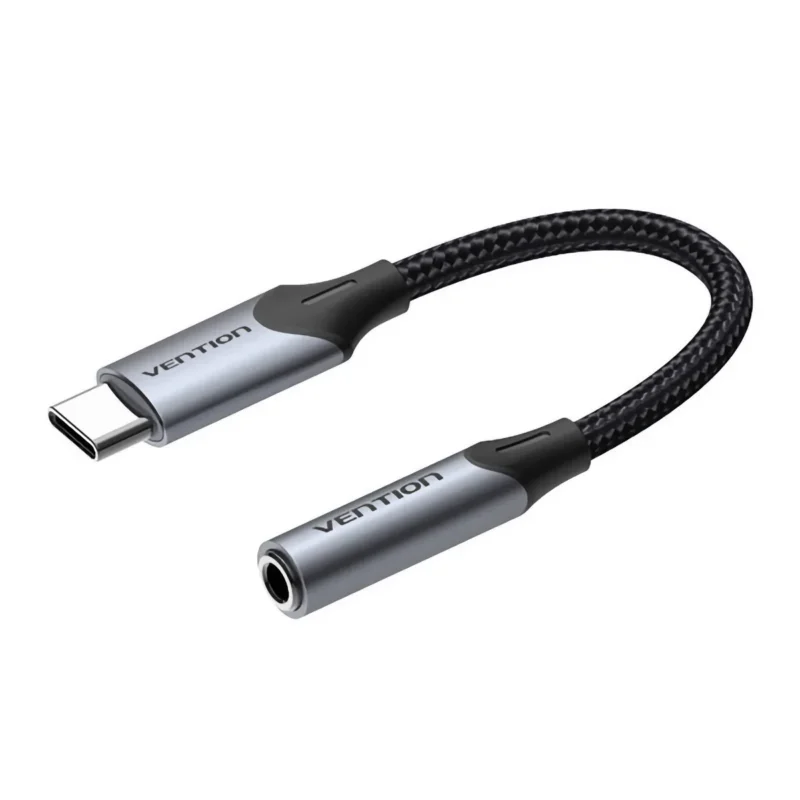 USB-C till 3,5 mm-adapter med flätad svart kabel