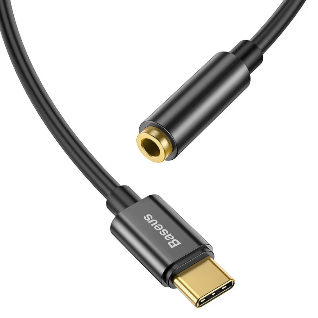 Svart USB-C till 3.5mm adapter, Baseus-logotyp