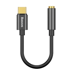 Svart USB-C till 3.5mm adapter, Baseus-logotyp