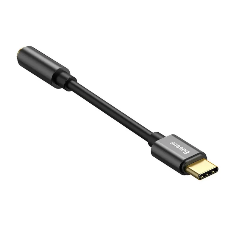 Rak svart USB-C till 3.5mm adapter, Baseus-logotyp