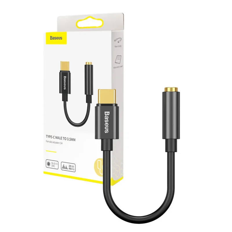 Svart USB-C till 3.5mm adapter med kartong