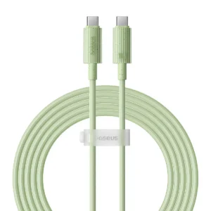 Grön USB-C-kabel med gröna kontakter, lindad