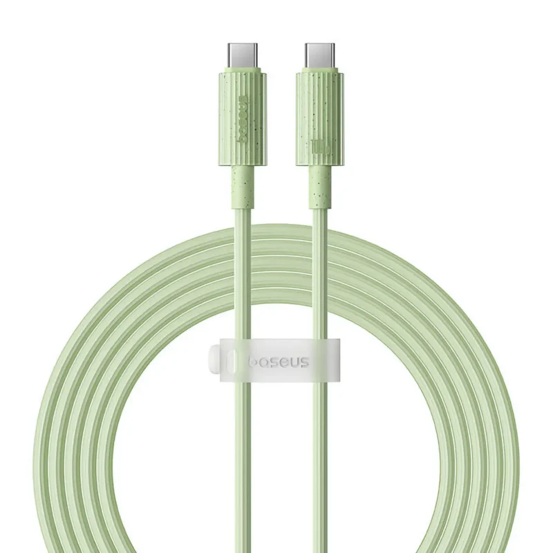 Grön USB-C-kabel med gröna kontakter, lindad