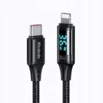 USB-C till Lightning-kabel med display som visar effekt i Watt, svart