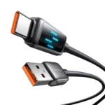 Svart flätad USB-A till C-kabel med LED-effekt