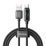 Svart flätad USB-A till C-kabel med LED-effekt