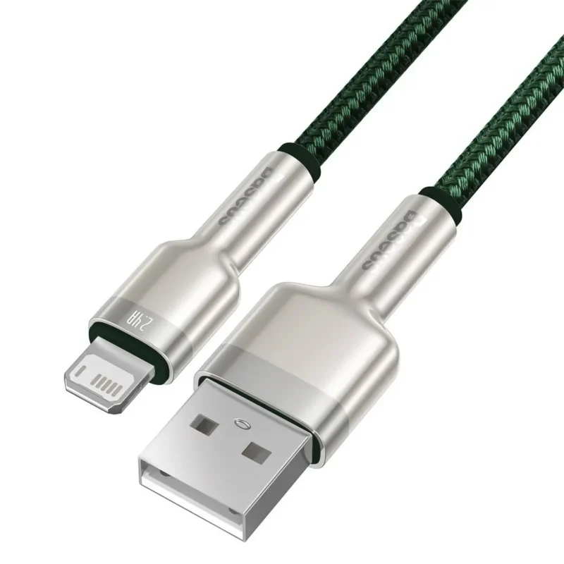 Grön USB-A till Lightning-kabel med aluminiumkontakter