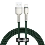 Grön USB-A till Lightning-kabel med aluminiumkontakter, lindad
