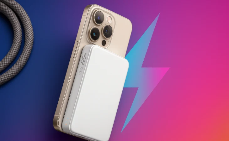 magnetisk powerbank mot bakgrund av inkopplad.nu-logotyp