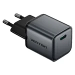 Ultrakompakt svart USB-C-laddare, Vention-logotyp
