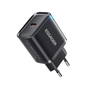 Kompakt svart mobilladdare med LED-indikator