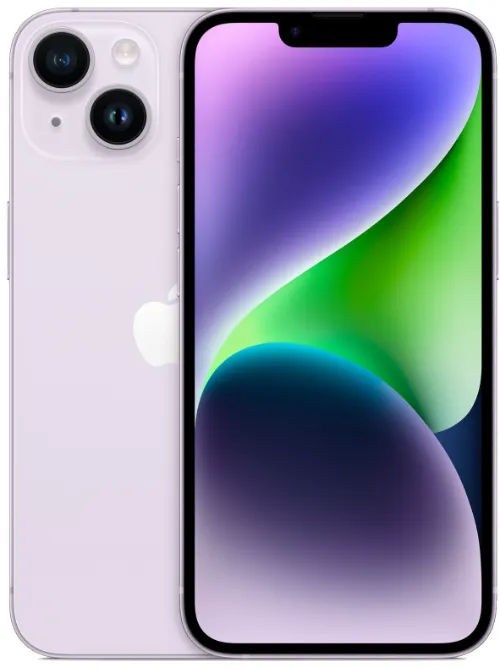 iPhone 14 lila, fram- och baksida