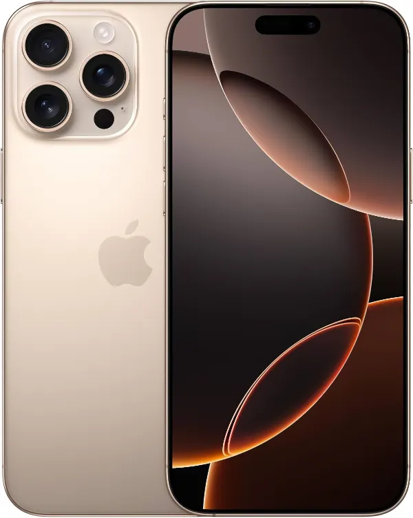 iPhone 16 Pro Max, guld, fram- och baksida