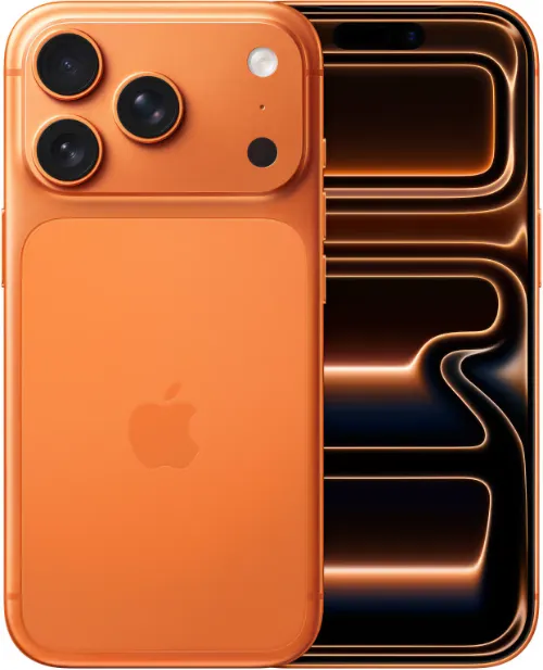 iPhone 17 pro, orange, fram- och baksida