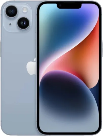 iphone 14 plus, fram och baksida, blå