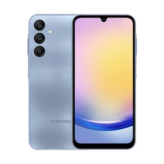 Galaxy A25, blå, fram- och baksida