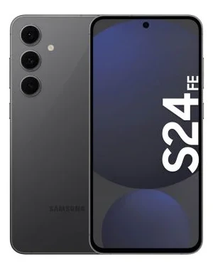 Samsung Galaxy S24 FE, mörkgrå, fram- och baksida