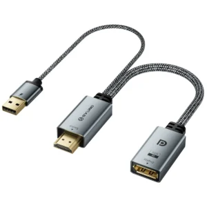 Aktiv HDMI till DP-adapter med aluminiumkontakter och flätad kabel