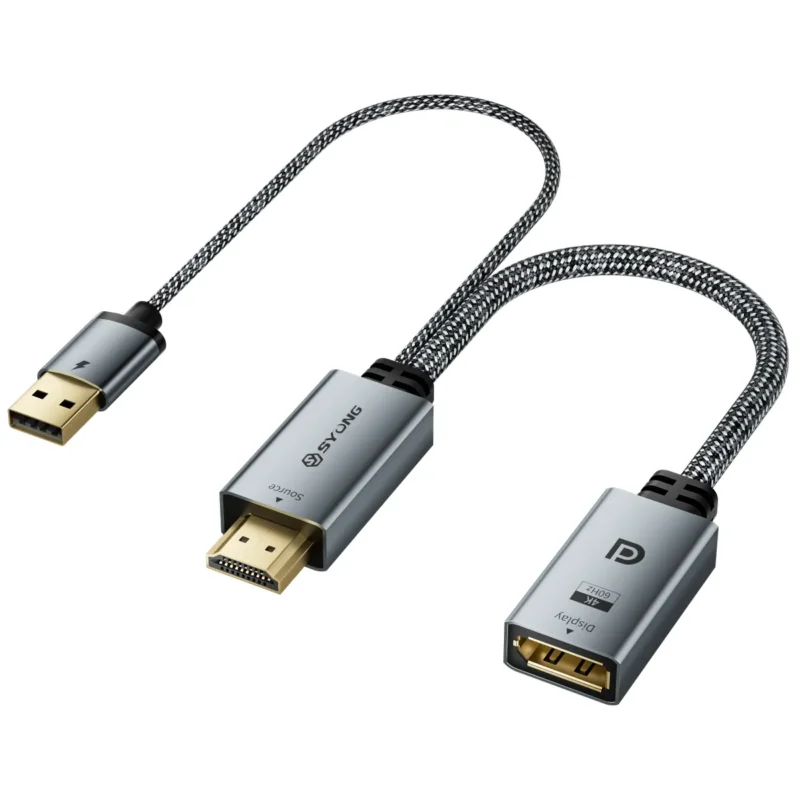HDMI till DP-adapter Syong 1 Aktiv HDMI till DP-adapter med aluminiumkontakter och flätad kabel