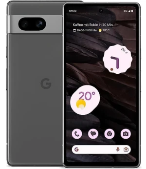 Google Pixel 7a, svart, fram- och baksida