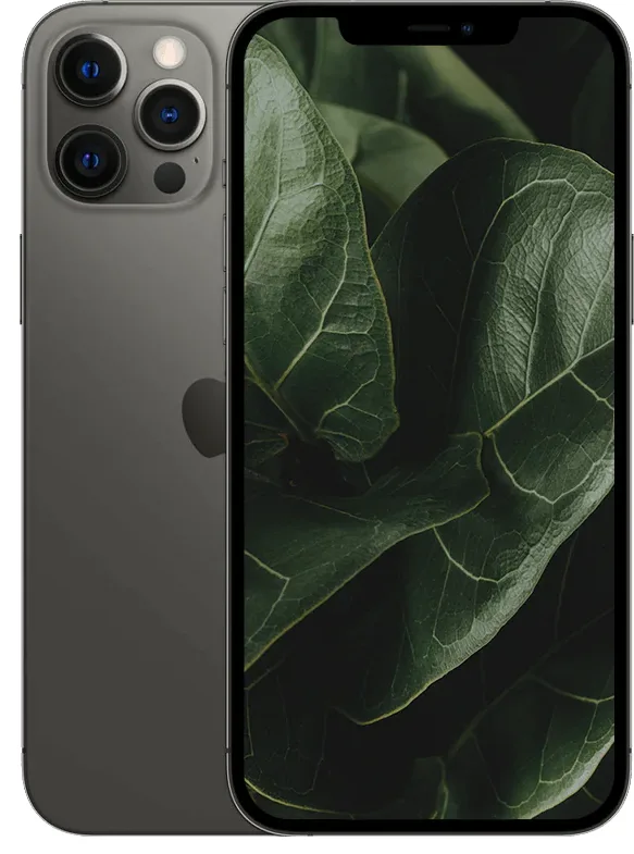 iPhone 12 pro max, svart, fram- och baksida