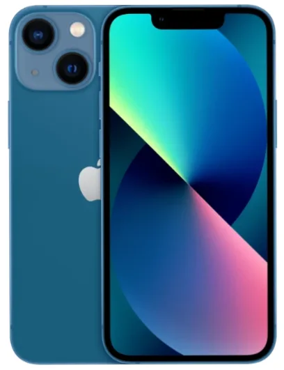 iPhone 13 mini, turkos, baksida och framsida