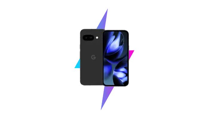 Google Pixel 9A med USB-kablar och laddare