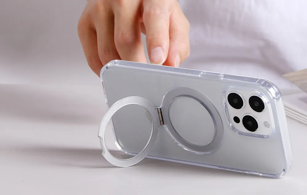 Magnetiskt skal med ringstativ för iPhone 15