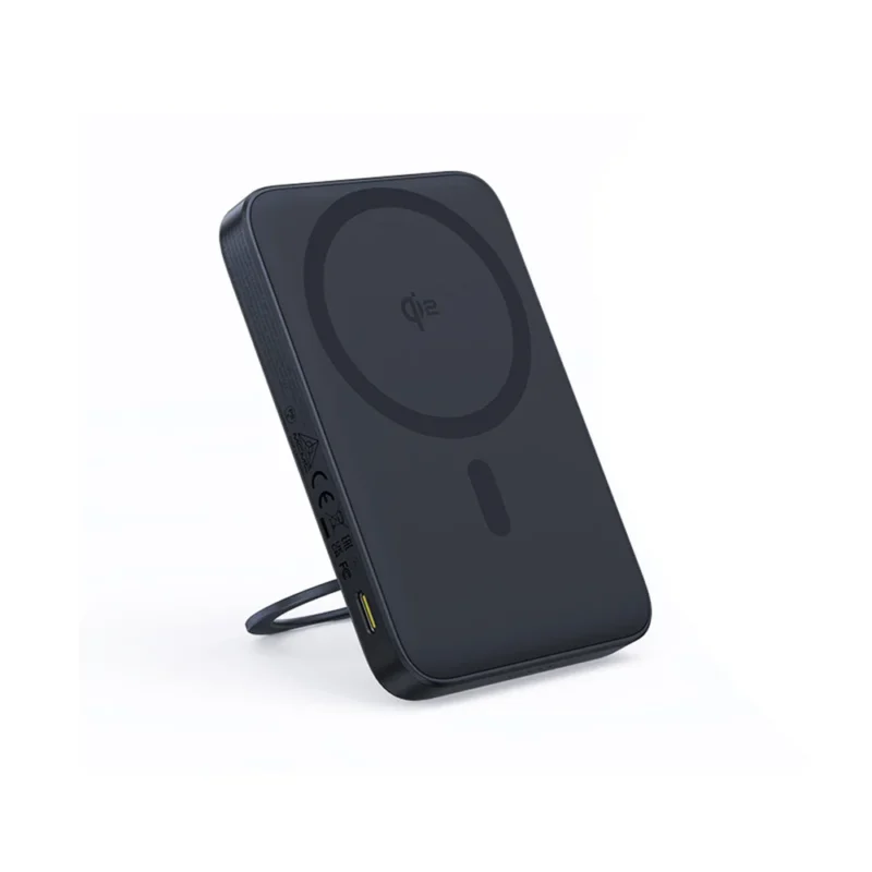 Svart Baseus PicoGo Qi2-powerbank med utfällt ringställ Svart Baseus PicoGo Qi2-powerbank med utfällt ringställ