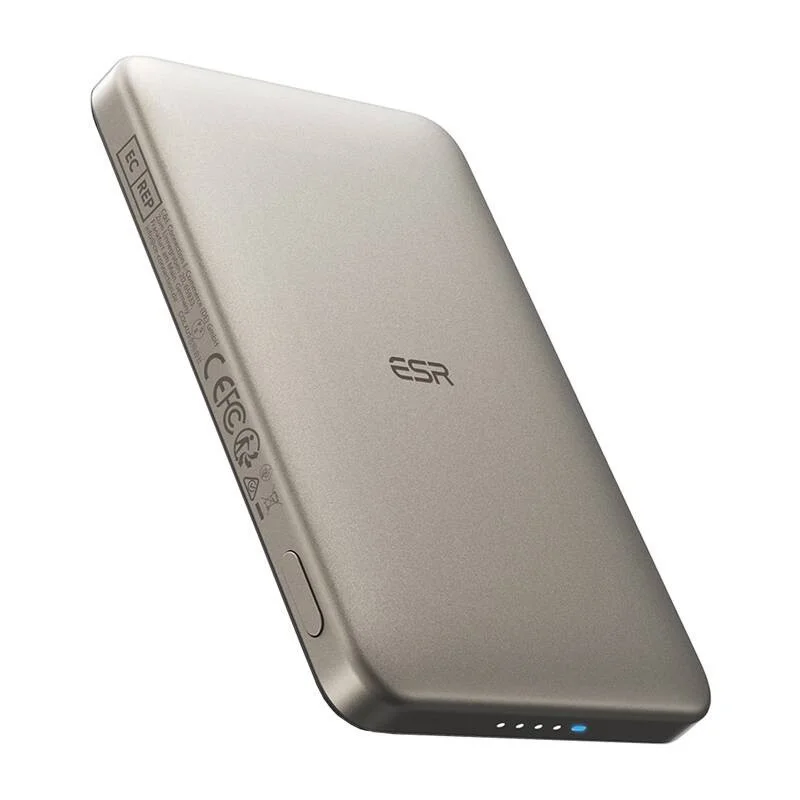 ESR Qi2 MagSlim powerbank i titan, baksida ESR Qi2 MagSlim powerbank i titan, baksida
